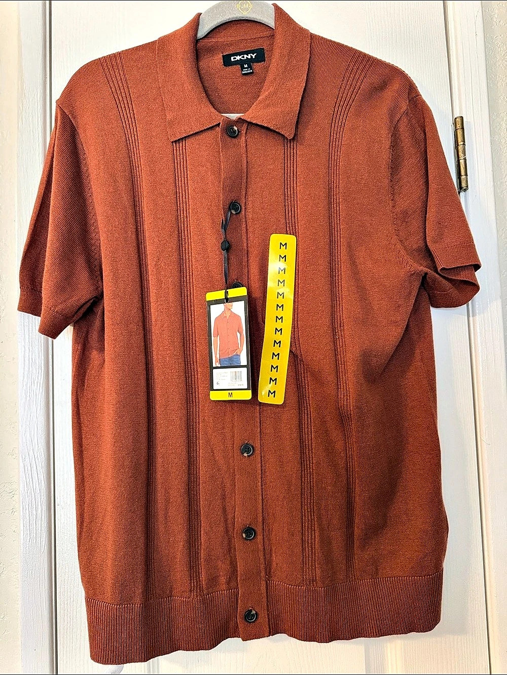 NWT DKNY Button Front Mens Sweater Polo Brown Size Medium